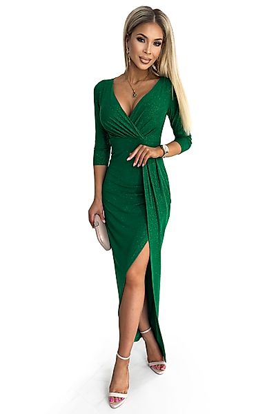 Numoco Abendkleid Schimmerndes Wickel-Maxikleid – Grün, günstig online kaufen