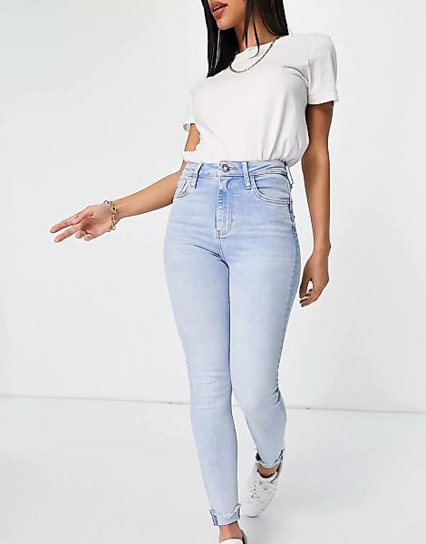 River Island – Enge Jeans mit hohem Bund und offenkantigem Umschlagsaum in günstig online kaufen