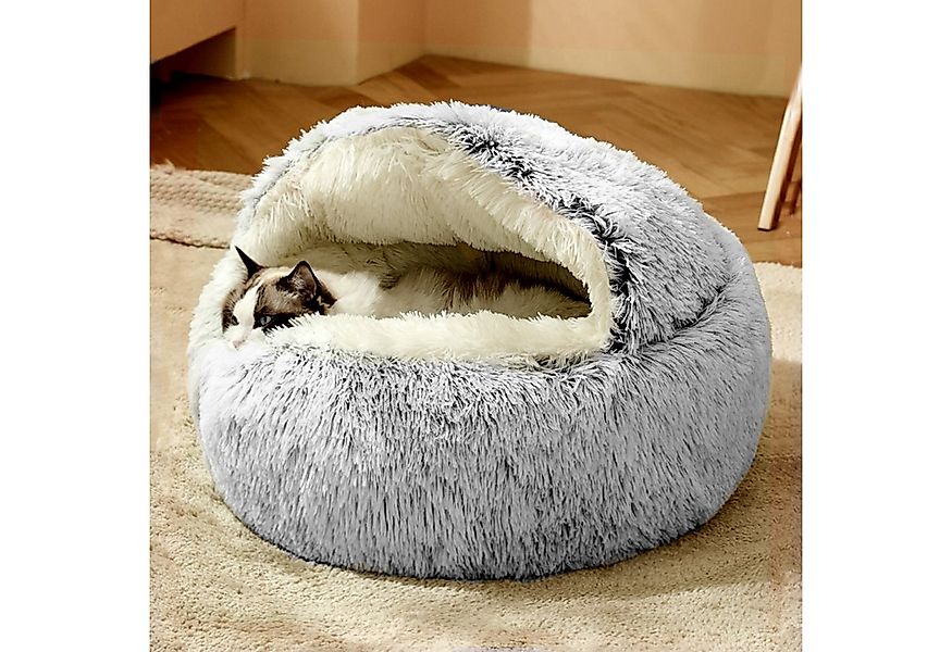 CALIYO Tierbett Flauschiges Katzenbett, rund, weiches Plüsch, Höhle mit Kap günstig online kaufen
