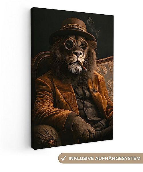 OneMillionCanvasses® Leinwandbild Brille - Löwe - Bank - Hut, Fotodruck (1 günstig online kaufen