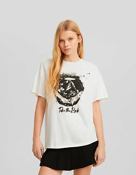 Bershka T-Shirt Mit Print Damen M Weiss günstig online kaufen