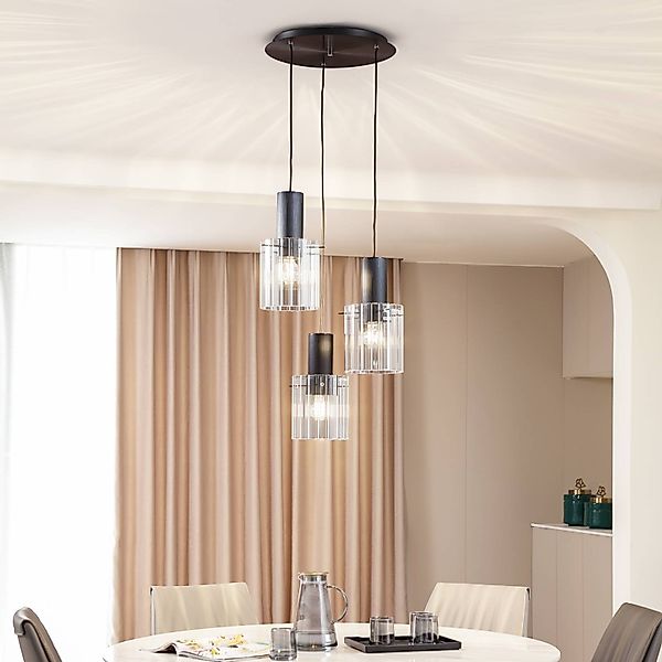 Lucande Hängeleuchte Eirian, Ø 40 cm, 3-flg., schwarz, Glas günstig online kaufen