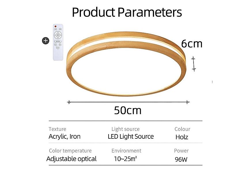 Natsen Deckenleuchte LED Deckenlampe Holz Zimmerlampe Wohnzimmerlampe, 96W, günstig online kaufen