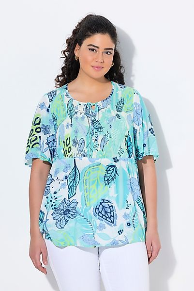 Ulla Popken Tunika Smok-Bluse Blätter A-Linie günstig online kaufen