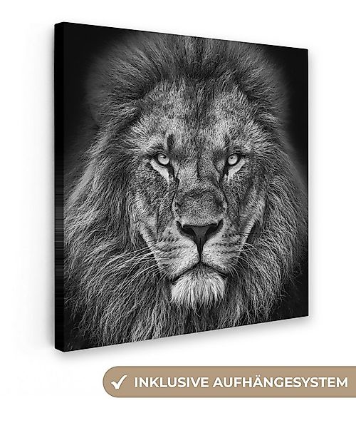 OneMillionCanvasses® Leinwandbild Tiere - Löwe - Schwarz - Weiß - Porträt, günstig online kaufen