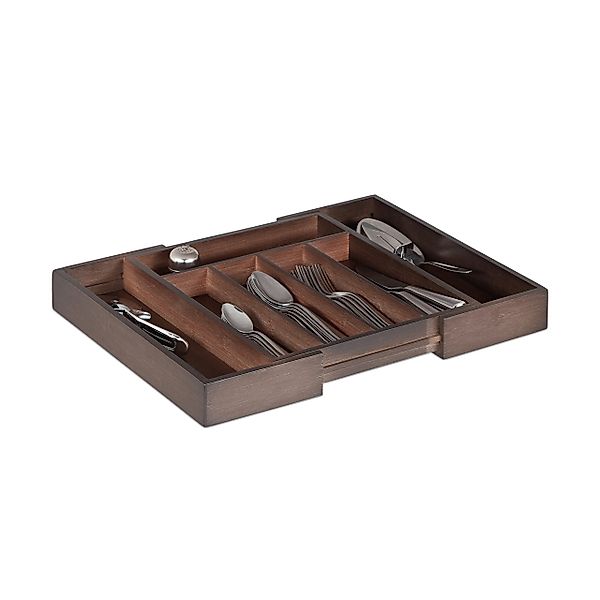 relaxdays Besteckkasten Dunkelbrauner Besteckkasten Bambus günstig online kaufen