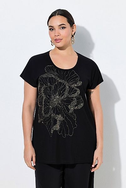 Ulla Popken T-Shirt T-Shirt Glitzersteinchen-Blüte Rundhals Halbarm günstig online kaufen