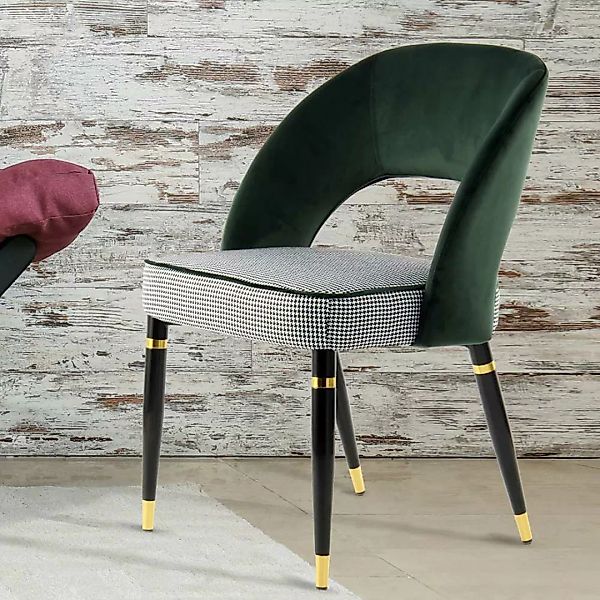 Design Esszimmerstühle in Grün und Schwarz kariert modern (2er Set) günstig online kaufen