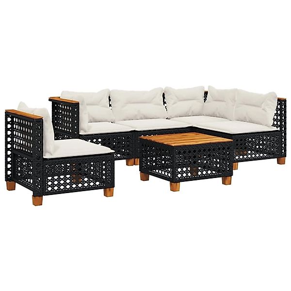 vidaXL 6-Tlg Garten-Sofagarnitur mit Kissen Schwarz Poly Rattan 3261842 günstig online kaufen