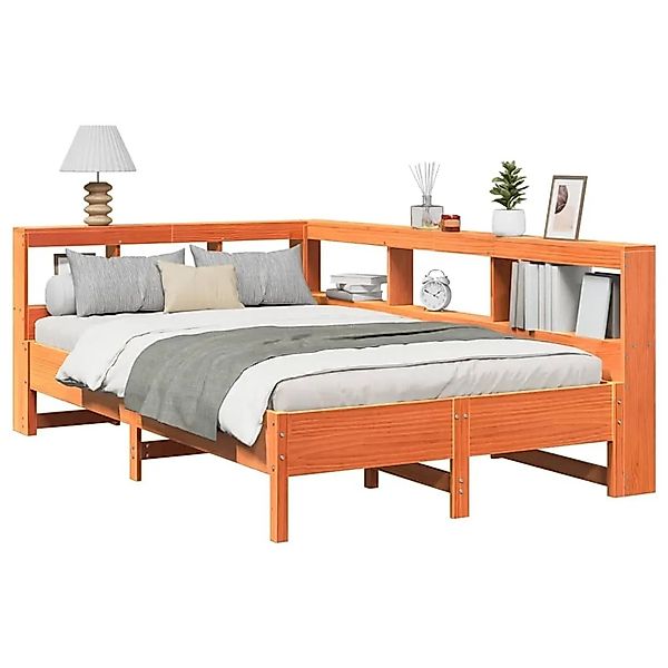vidaXL Massivholzbett mit Regal ohne Matratze Wachsbraun 120x200 cm 3324426 günstig online kaufen