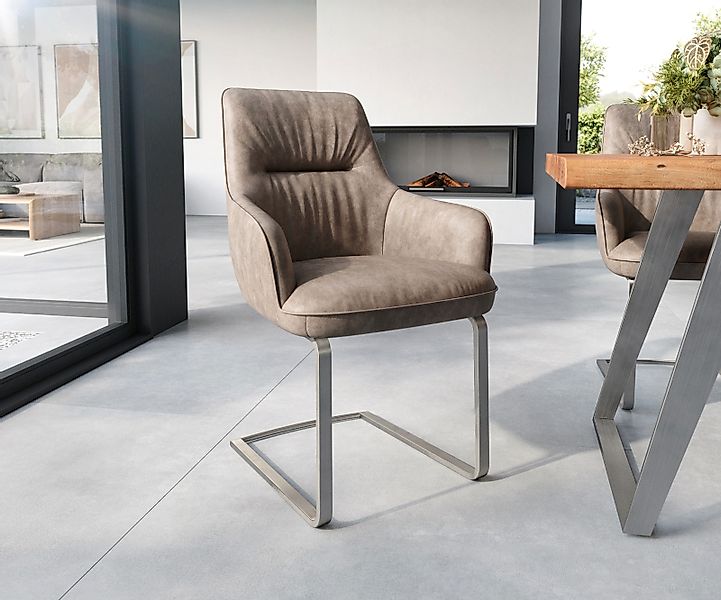 Freischwinger Zelia-Flex mit Armlehnen Mikrofaser Taupe Vintage Freischwing günstig online kaufen