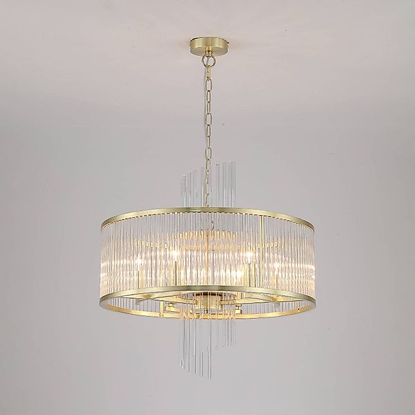 Hängelampe Lara, Ø 55 cm, goldfarben/klar, Glas/Metall günstig online kaufen