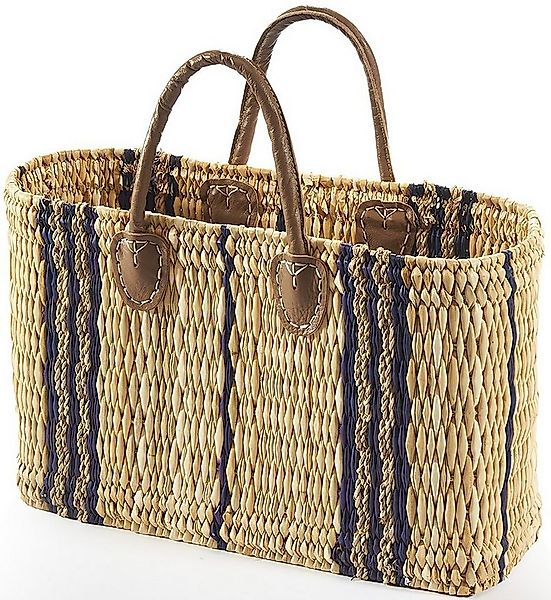 Kobolo Shopper Tasche Seegrastasche Korbtasche - Lederhenkel - Muster blau günstig online kaufen