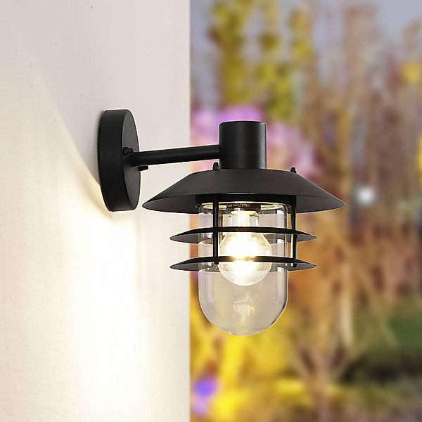 Lindby Außenwandleuchte Meliora, schwarz, Eisen, IP44, E27 günstig online kaufen