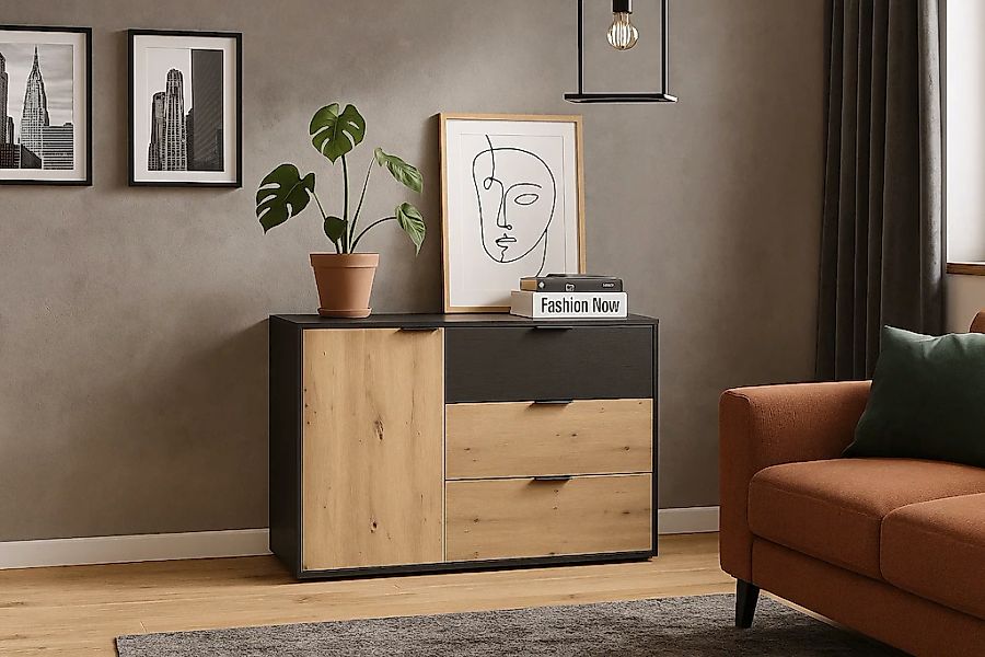 Home affaire Kommode "PERY Sideboard mit 3 Schubladen und 3 Fächer, Maße B/ günstig online kaufen