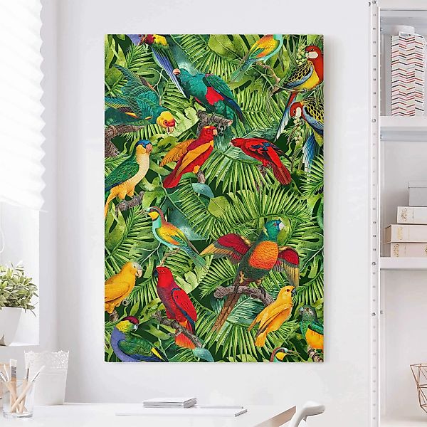 Leinwandbild Bunte Collage - Papageien im Dschungel günstig online kaufen