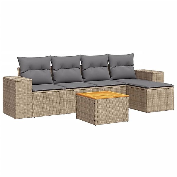 vidaXL 6-Tlg Garten-Sofagarnitur mit Kissen Beige Poly Rattan 3225422 günstig online kaufen