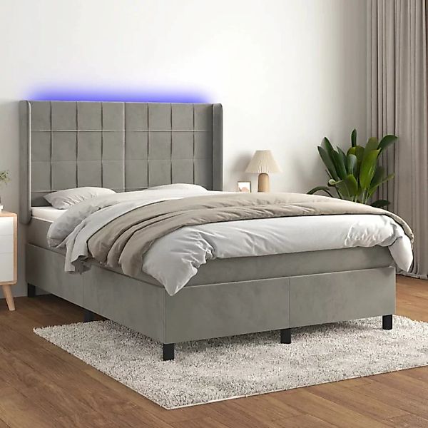 Vidaxl Boxspringbett Mit Matratze & Led Hellgrau 140x200 Cm Samt günstig online kaufen