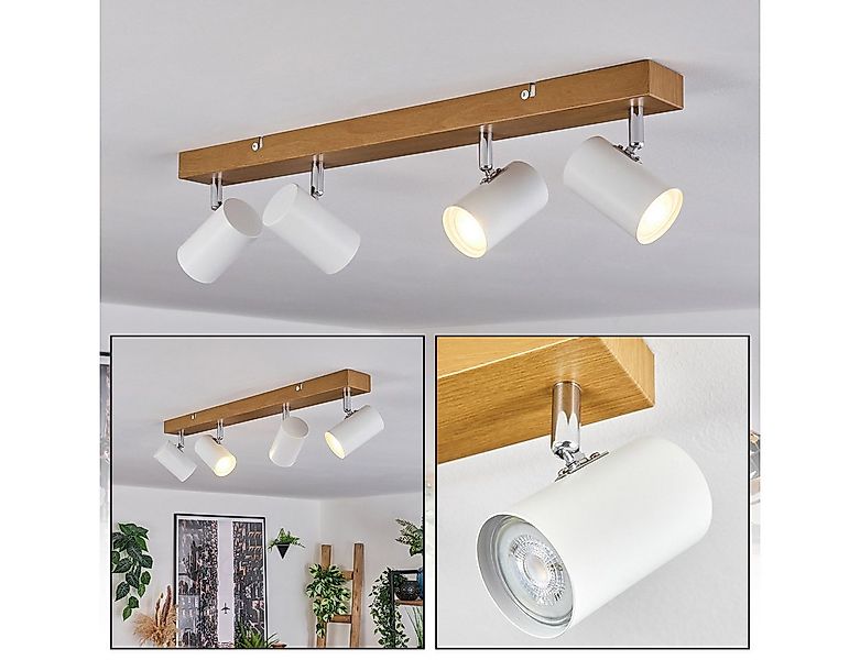 hofstein Deckenleuchte Deckenlampe aus Metall in Holzoptik/Weiß/Chromfarben günstig online kaufen