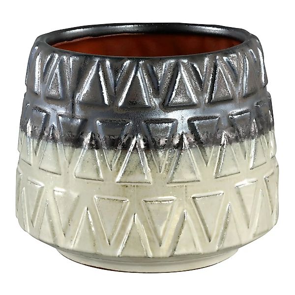 Vase Tischvase Keramikvase Retro Vintage Keramik Rund Dreiecke Creme-Grau günstig online kaufen