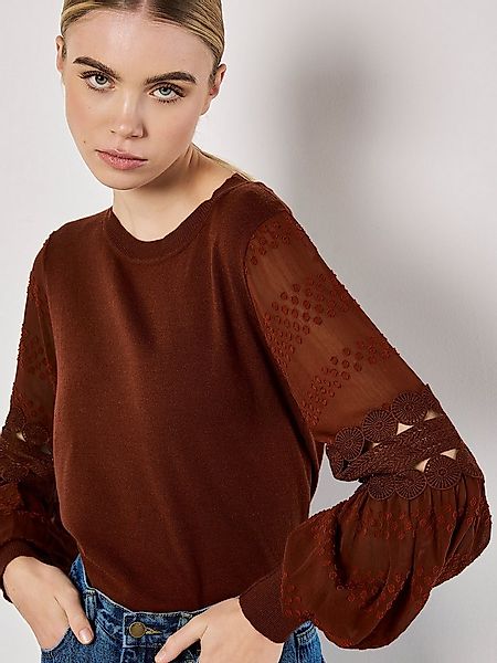 Apricot Strickpullover Langarmshirt mit Spitze günstig online kaufen