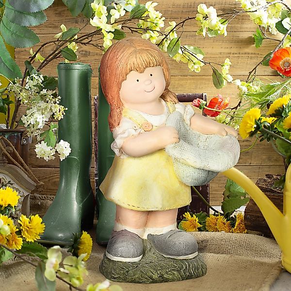 Outsunny Gartenfigur "Mädchen mit Hut", Wetterbeständige Gartenstatue, 45 c günstig online kaufen
