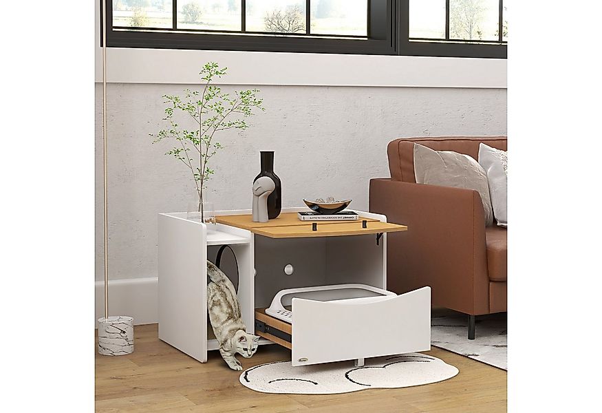PawHut Katzentoilette Katzenhaus mit ausziehbarem Schrank, Streuauffangmatt günstig online kaufen