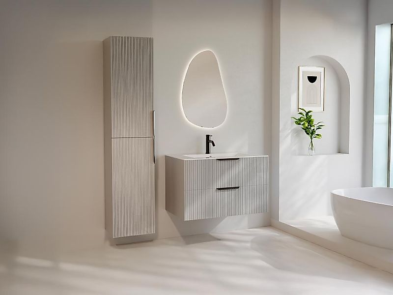 Hängeschrank mit Riffeloptik für Einbauwaschbecken und Säule - Beige - 80 c günstig online kaufen