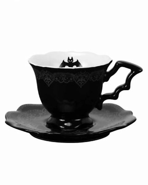 Schwarze Tasse mit Fledermaus & Unterteller von KILLSTAR als stilvolles Got günstig online kaufen