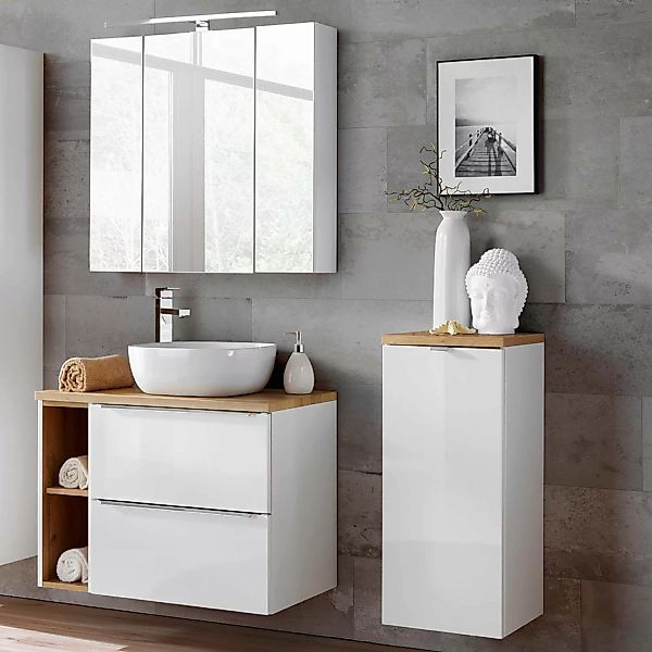Badmöbel Set mit Keramik-Aufsatzwaschbecken TOSKANA-56 Hochglanz weiß & Wot günstig online kaufen