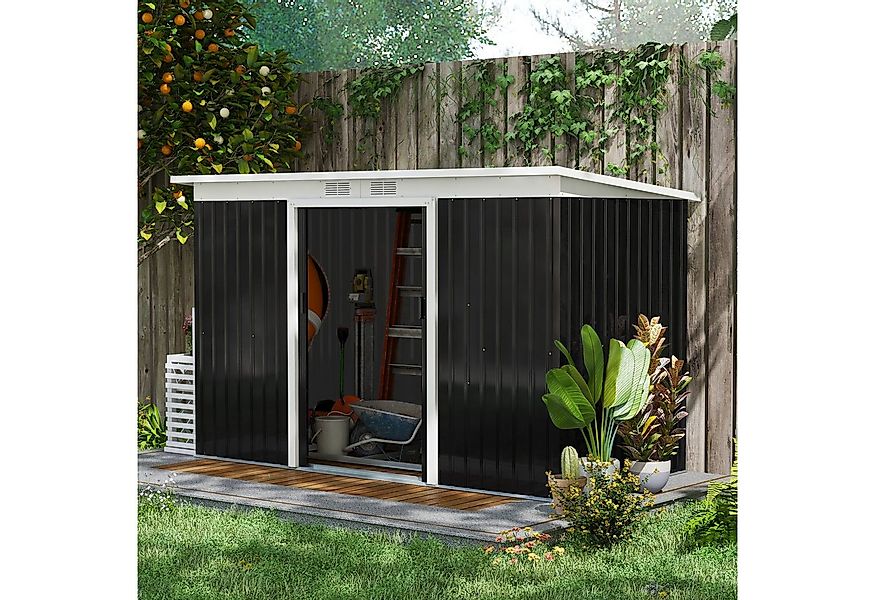 Outsunny Gerätehaus Gartenhaus mit Schiebetür, Fenster, Stahl, BxT: 280x130 günstig online kaufen