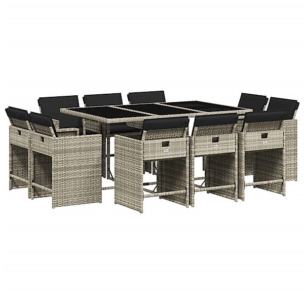 vidaXL 11-Tlg Garten-Essgruppe mit Kissen Hellgrau Poly Rattan 3211211 günstig online kaufen
