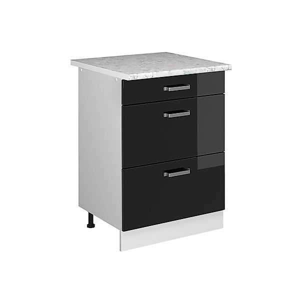 Vicco Küchenunterschrank R-Line Schwarz Hochglanz/Weiß 60 cm mit Schubladen günstig online kaufen