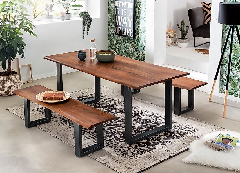 SIT Bank "Tables&Tops" aus massiver Akazie, mit schwarzem Metallgestell günstig online kaufen