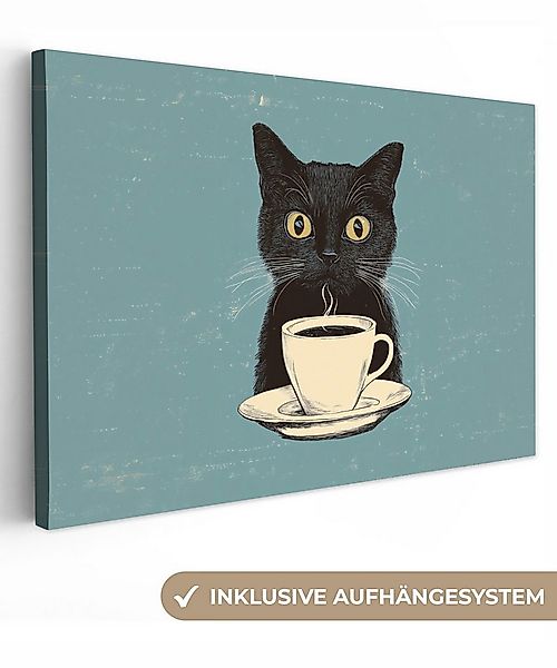 OneMillionCanvasses® Leinwandbild Katze - Schwarz - Kaffee - Minimalistisch günstig online kaufen