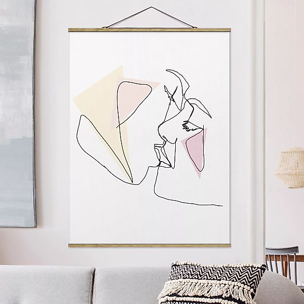 Stoffbild Akt & Erotik mit Posterleisten - Hochformat Kuss Gesichter Line A günstig online kaufen