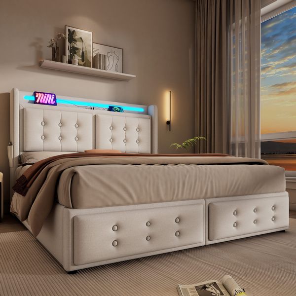 Flieks Polsterbett, LED Doppelbett 160x200cm mit günstig online kaufen