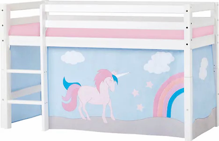 Hoppekids Hochbett ""Einhorn"", mit Vorhang & Matratze 2 Größen umbaubar günstig online kaufen