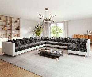 DELIFE Wohnlandschaft Clovis, XXL Weiss Schwarz günstig online kaufen