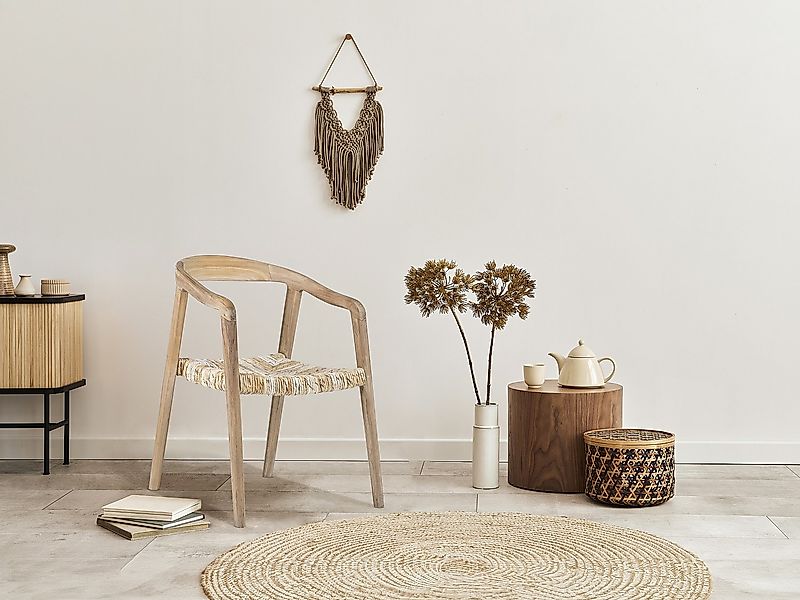 Stuhl mit Armlehnen 6er-Set - Teakholz - Holzfarben hell - JUNARIA günstig online kaufen