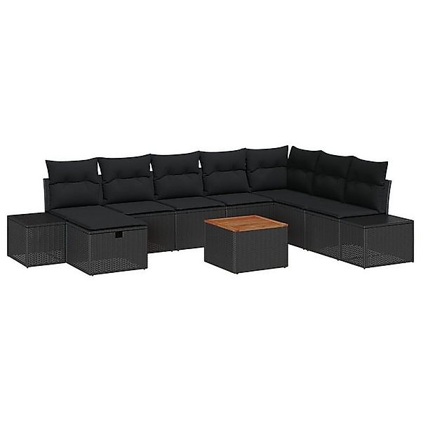 vidaXL Loungesofa 9-teiliges Garten Sofa Set mit Kissen Schwarz Poly-Rattan günstig online kaufen