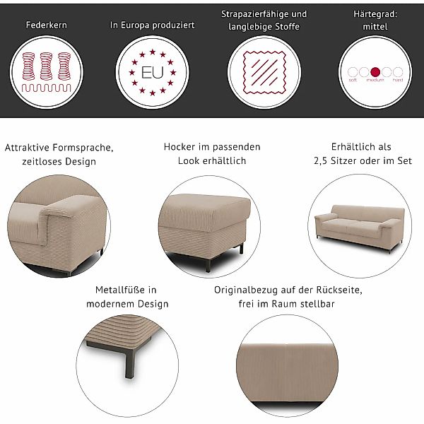 Home affaire Wohnlandschaft "Jamie, zeitloses Design, fester Sitzkomfort, v günstig online kaufen