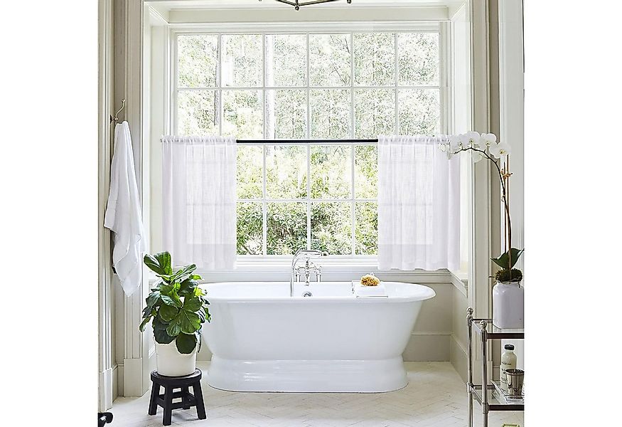 Jibenhome Scheibengardine Kurze Gardinen 2 Stück Transparent Leinen Vorhang günstig online kaufen