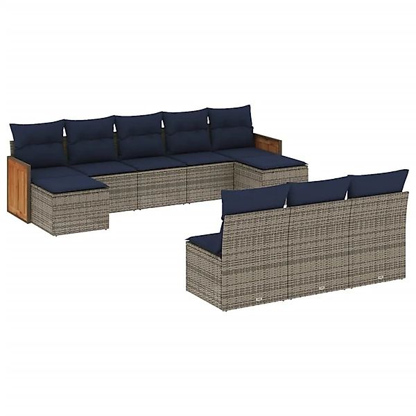 vidaXL 10-Tlg Gartensofa-Set mit Kissen Grau Polyrattan 3228070 günstig online kaufen