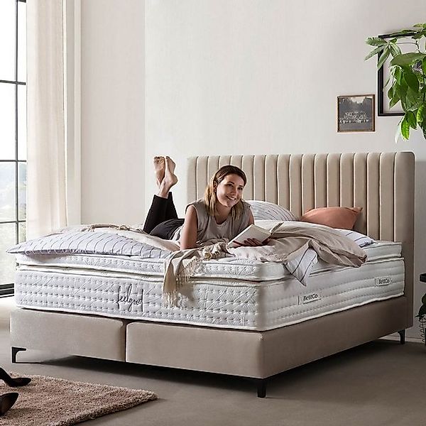 BettCo Boxspringbett Paris (in Beige Samt, 180 x 200 cm), Pfeifensteppung, günstig online kaufen