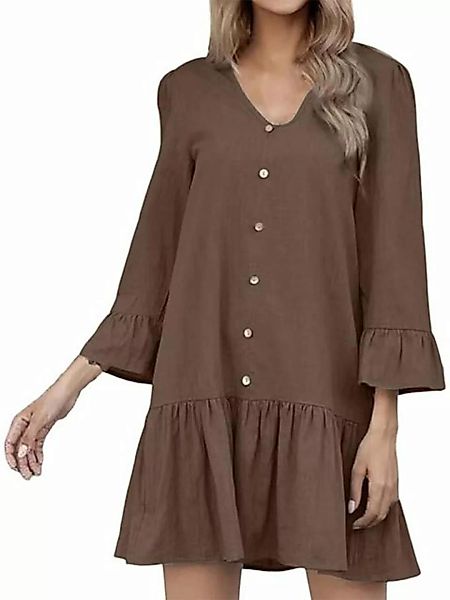 FIDDY Blusenkleid Damen Hemdkleid mit Knopfleiste, einfarbig, einfarbig, la günstig online kaufen