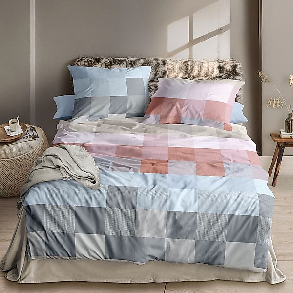 Irisette Mako Satin Bettwäsche Wave 8695-60 Karo rot blau 135x200 günstig online kaufen