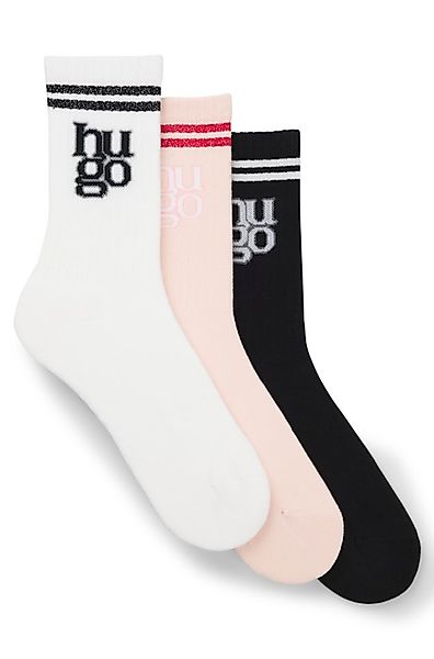 HUGO Socken (Packung, 3-Paar) Logo mit Used-Look, Rippstrick, Verstärkter F günstig online kaufen