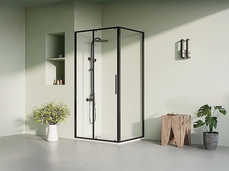 Duschabtrennung mit Schiebetür Mattschwarz Industriestil - 100 x 80 x 195 c günstig online kaufen