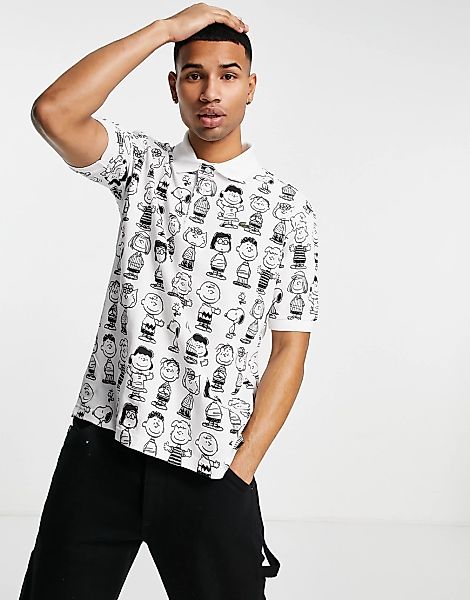 Lacoste x Peanuts – Poloshirt in Weiß mit durchgehendem Print günstig online kaufen